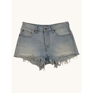 Levis 501 High Rise Light Wash Denim Cut Off Shorts Frayed Hem Button Fly 29